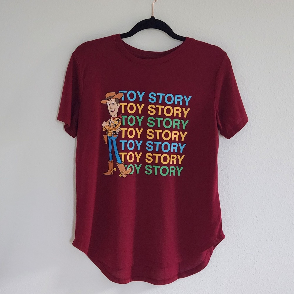 Disney Toy Story Woody Graphic T-Shirt Burgundy Short Sleeve Size L 11/13